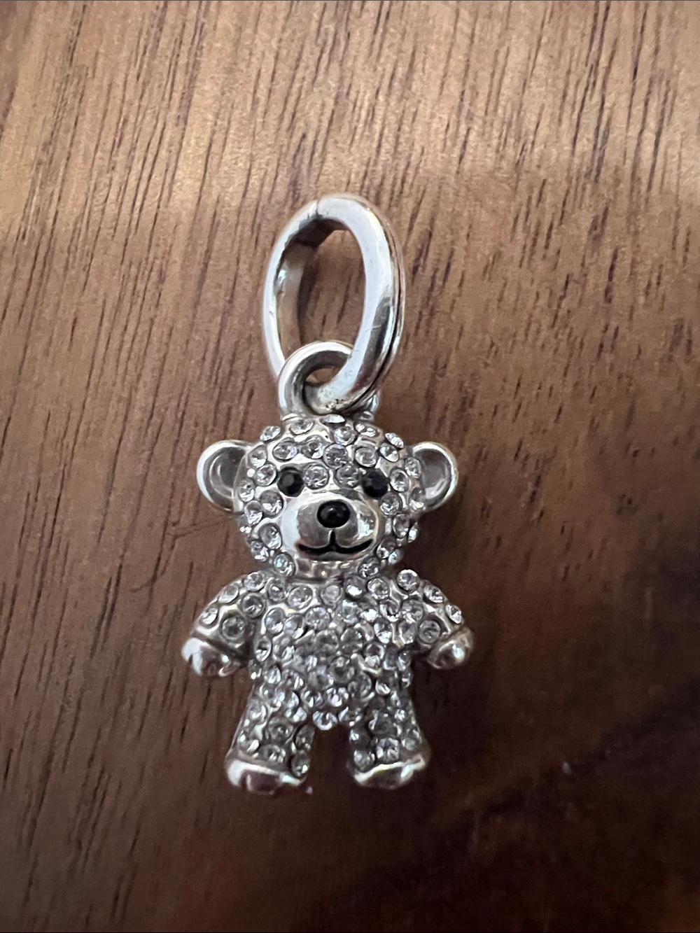 Brighton Silver Crystal Teddy Bear Charm - Clear Rhinestones